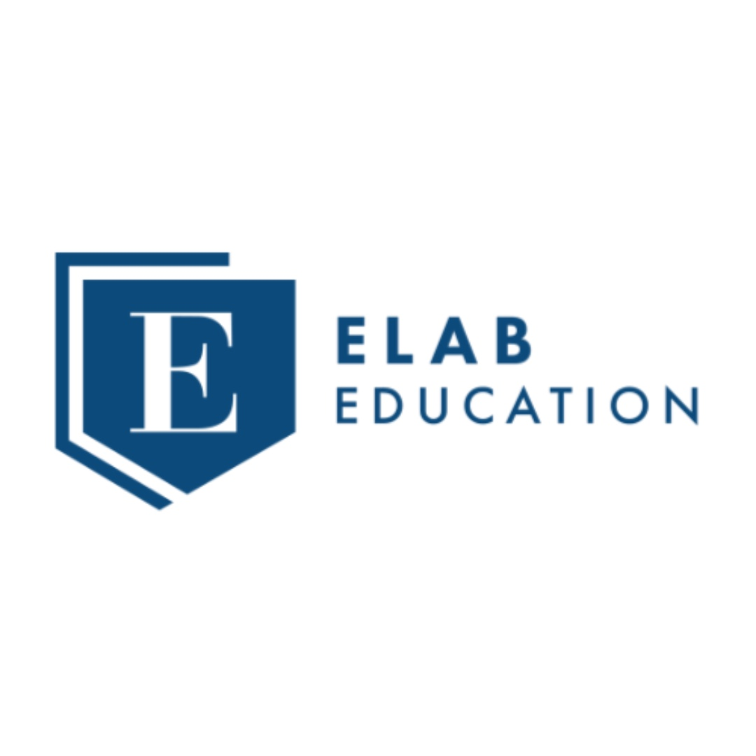 Blue "E" inside a shield emblem next to "ELAB EDUCATION" in blue text on a white background.