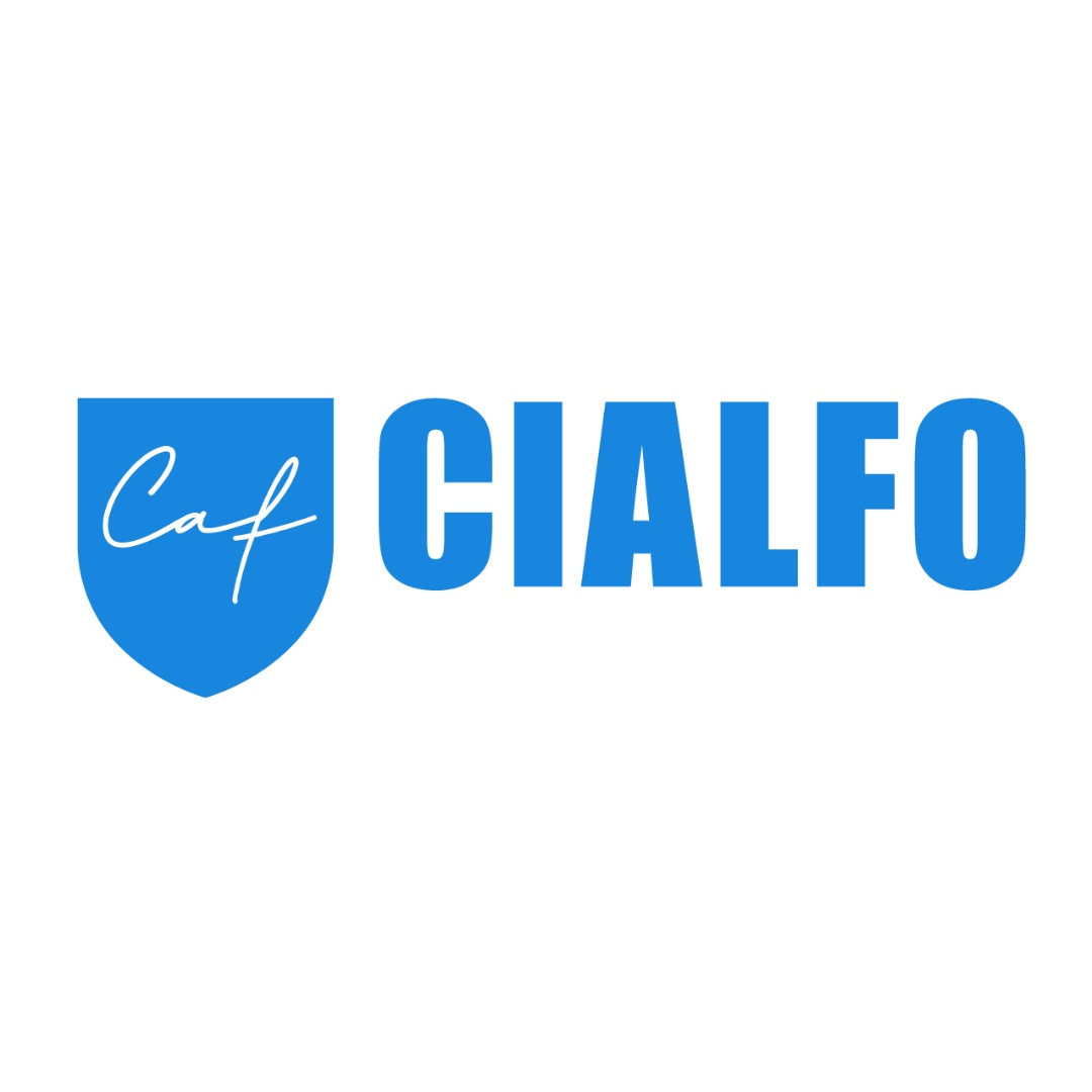 Blue Cialfo logo with a stylized "Caf" on a shield to the left and "CIALFO" in bold letters on a white background.