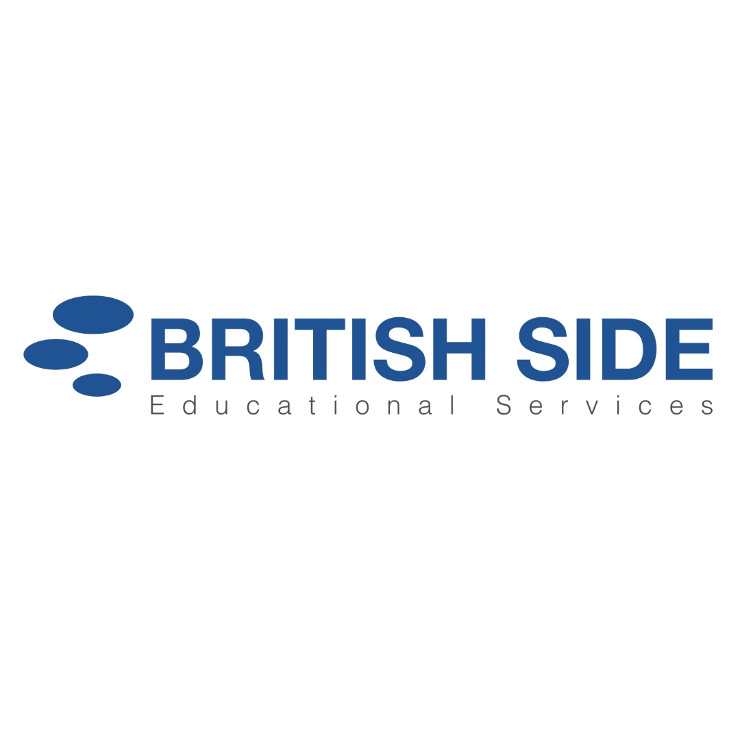 Logo of British Side Educational Services with blue text and three blue oval shapes on a white background.