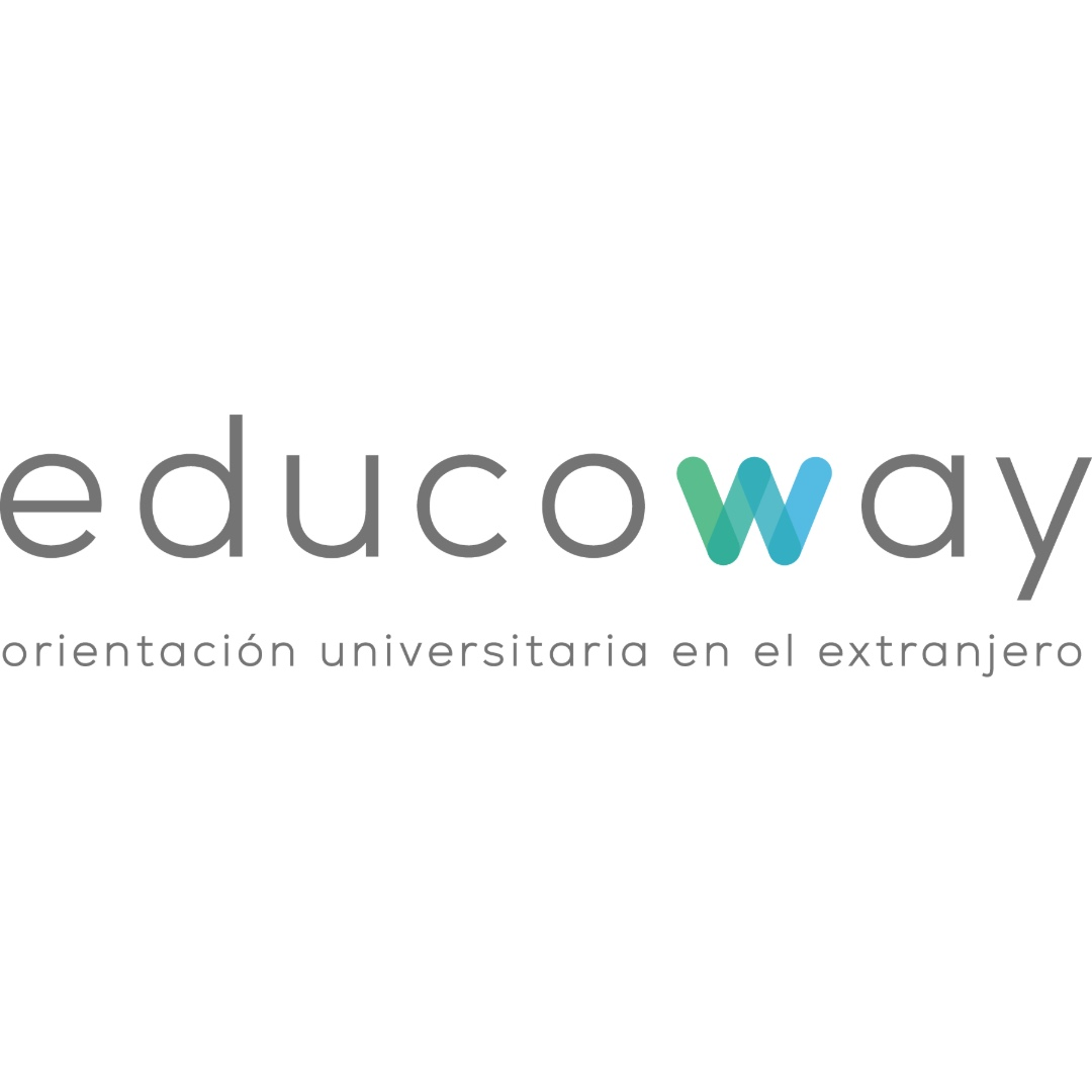 Logo of "educoway" with the tagline "orientación universitaria en el extranjero," featuring a stylized "W" in blue and green.