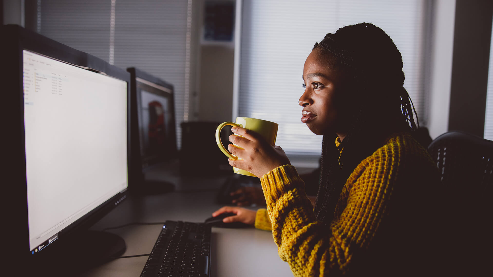 Female student working on computer