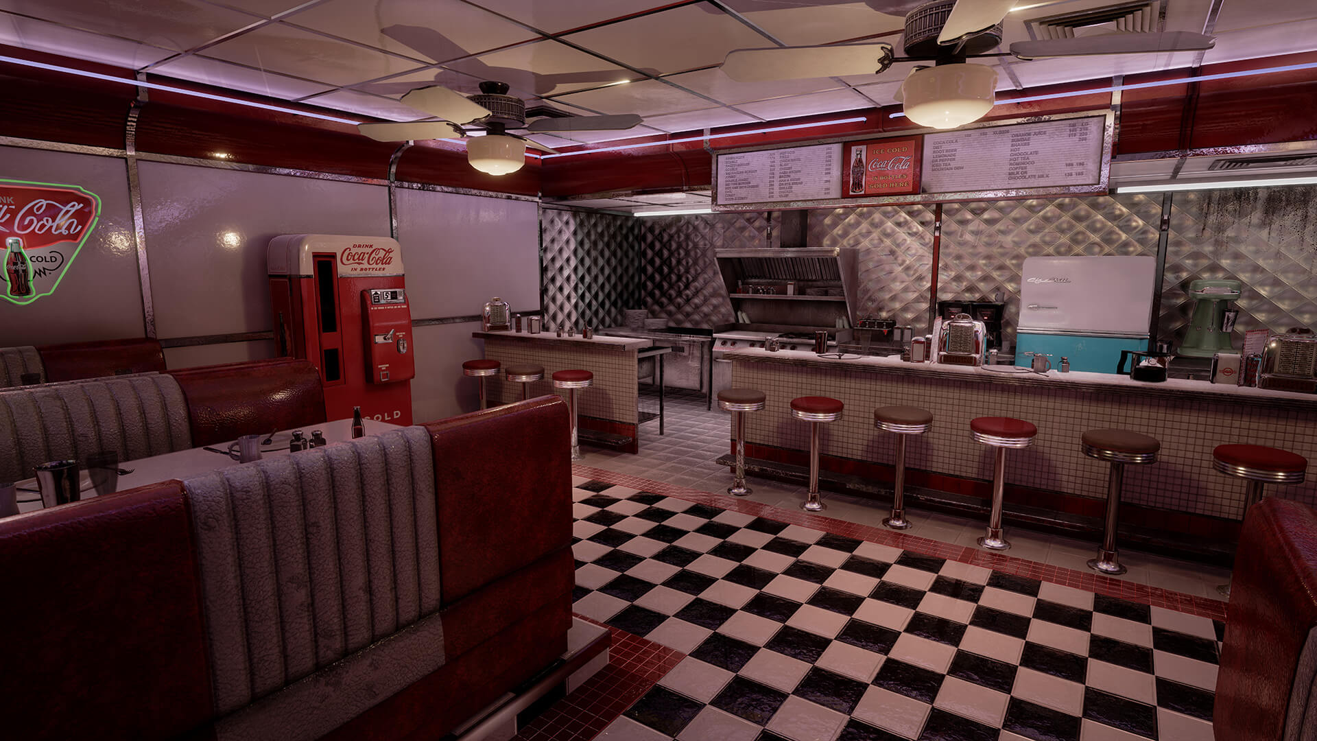 The interior of a 1950's American style diner