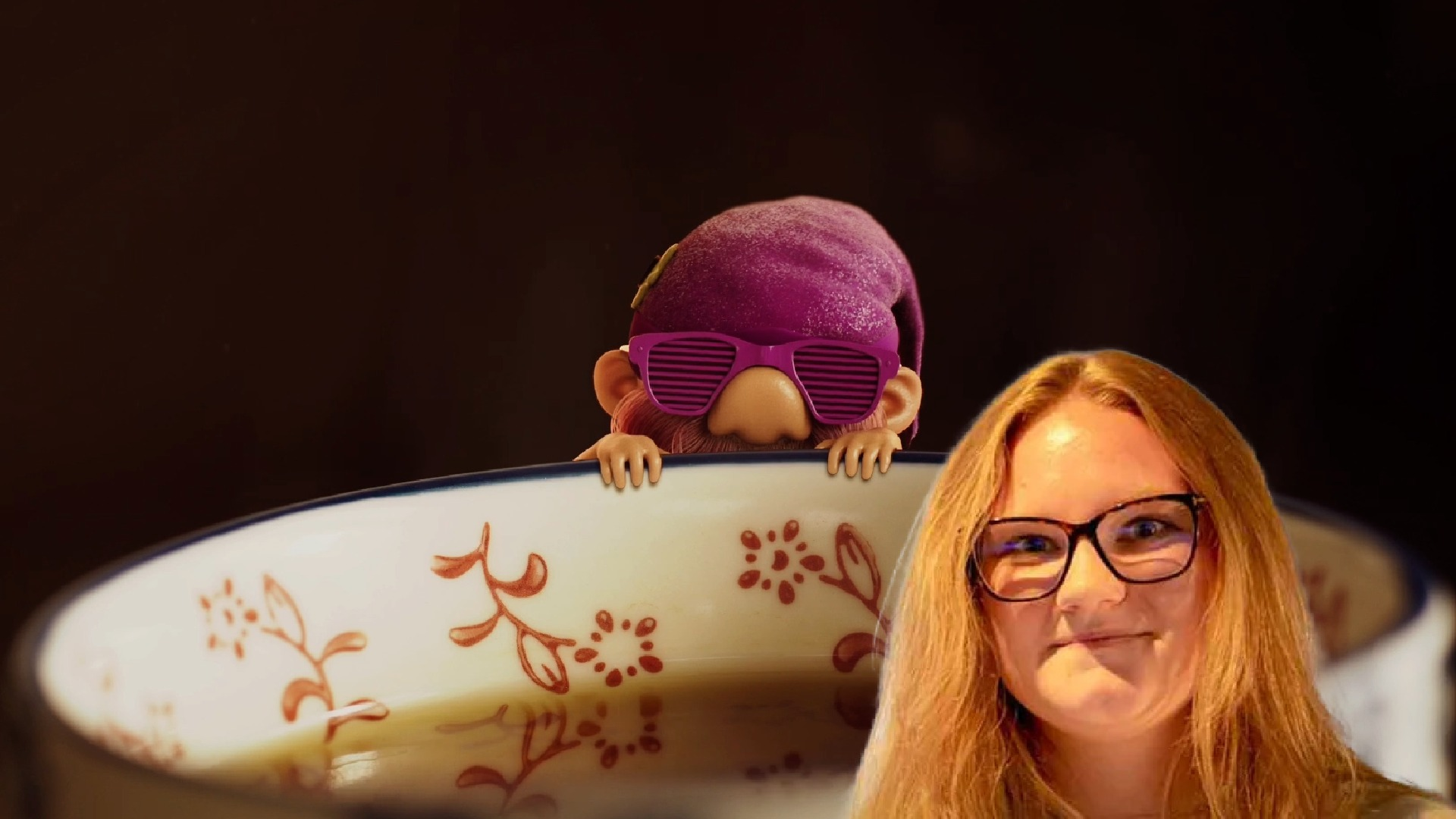 Headshot of alumna Hannah Shepherd over a gnome on a teacup