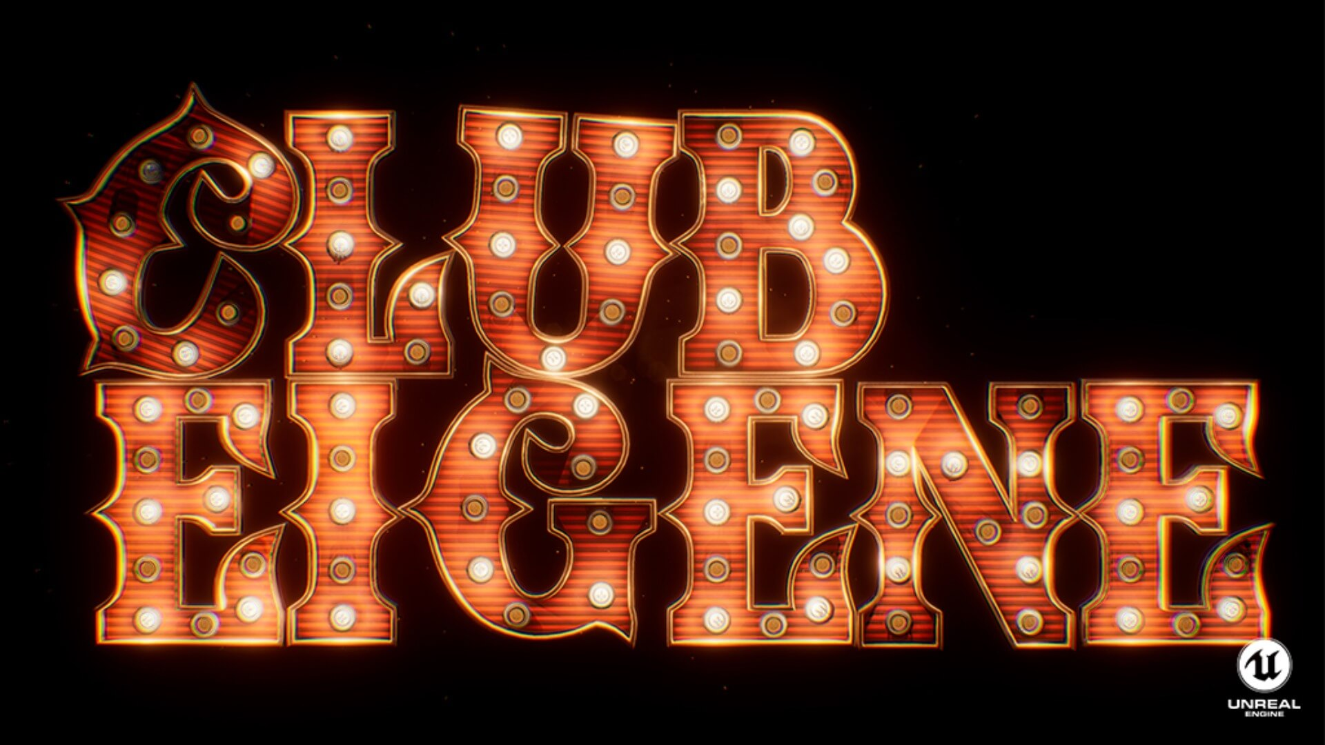 Text generated in Unreal Engine 5 to look like a realistic light-up sign reads: CLUB EIGENE.