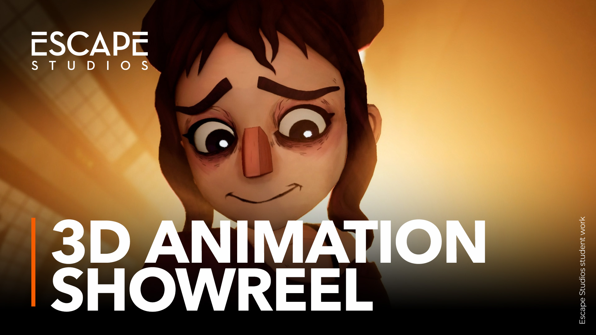 Video thumbnail shows the face of a tired-looking 3Danimated figure, text reads: 3D Animation Showreel