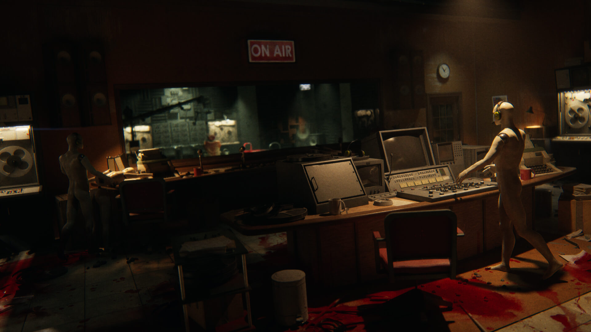 Student games project showing a mannequin stood at a computer in a control room