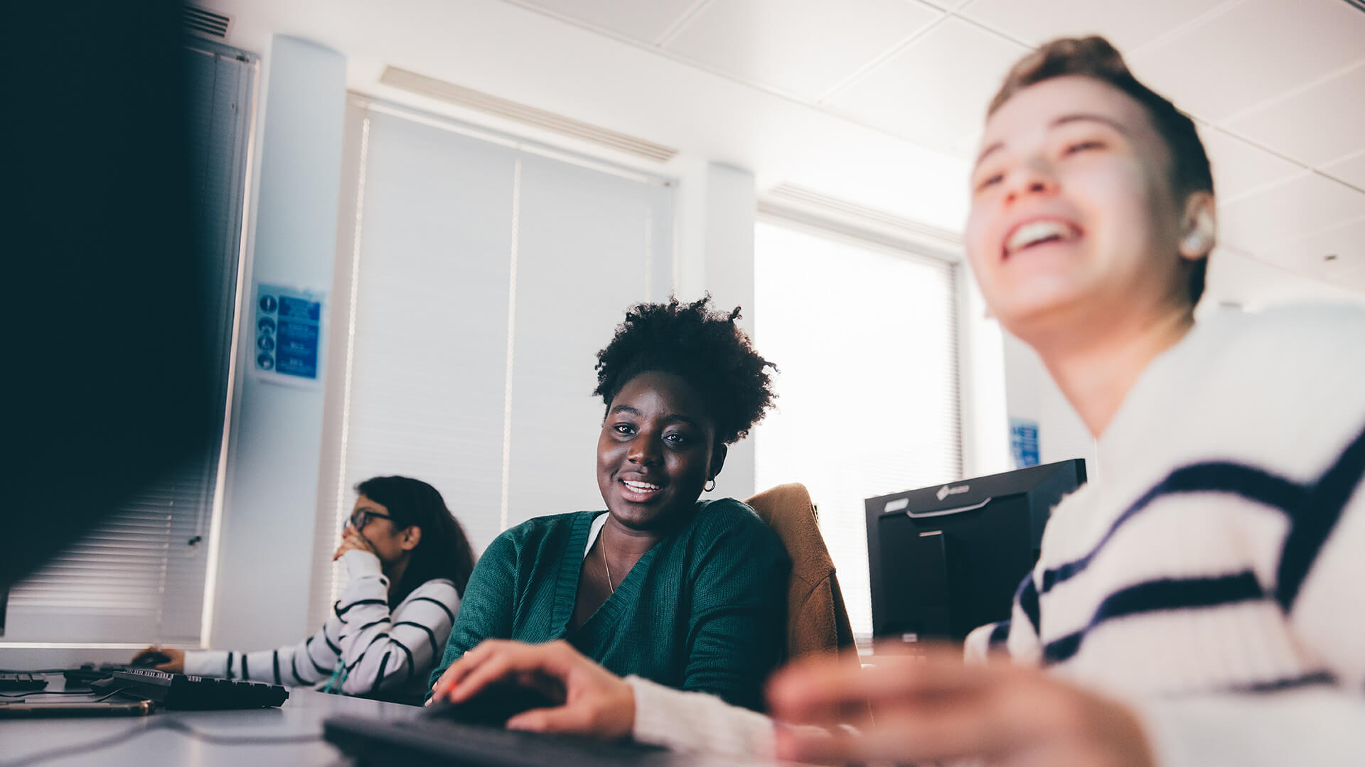 Two female students working together
