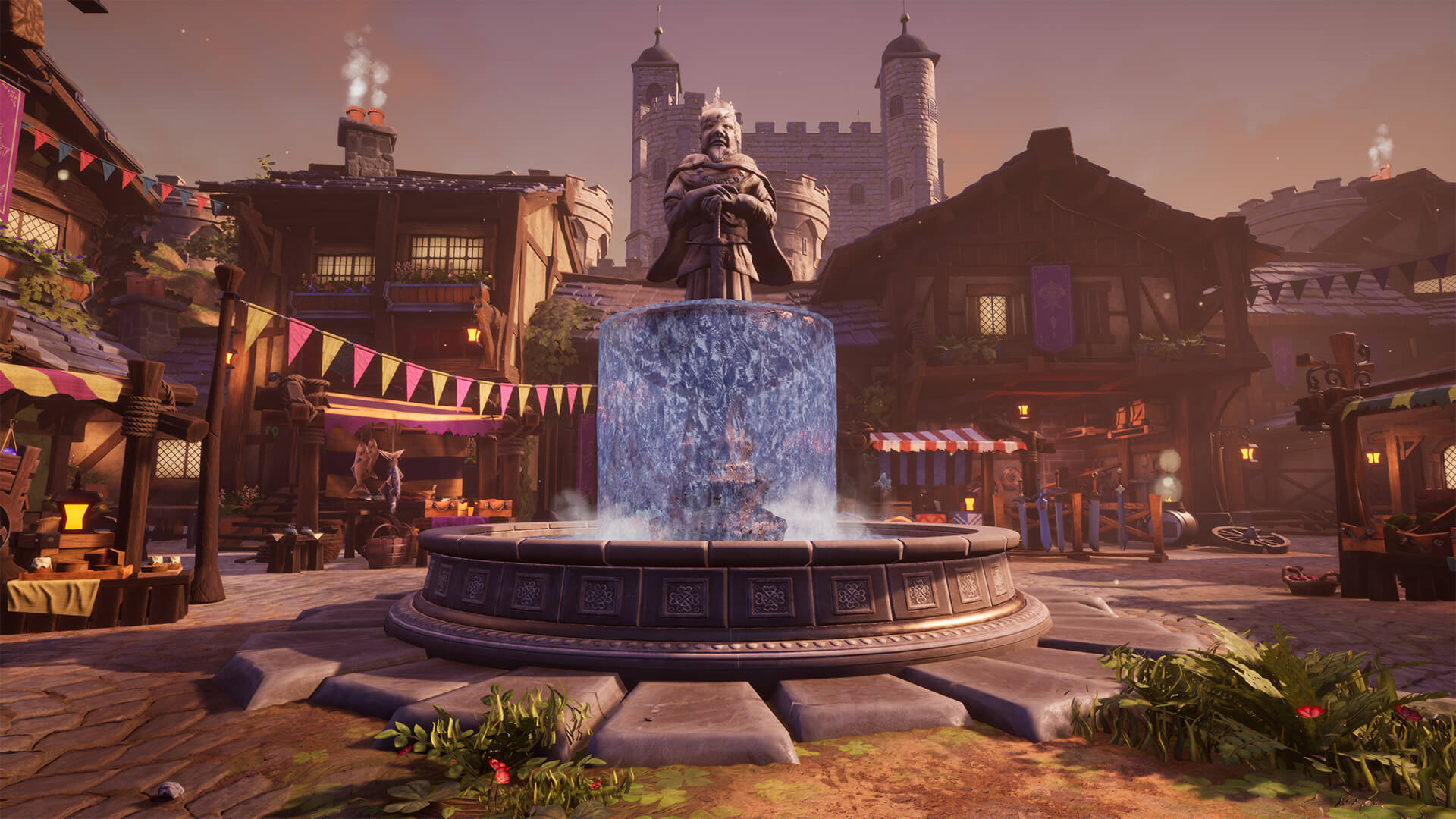 A fountain in the centre of a medieval village