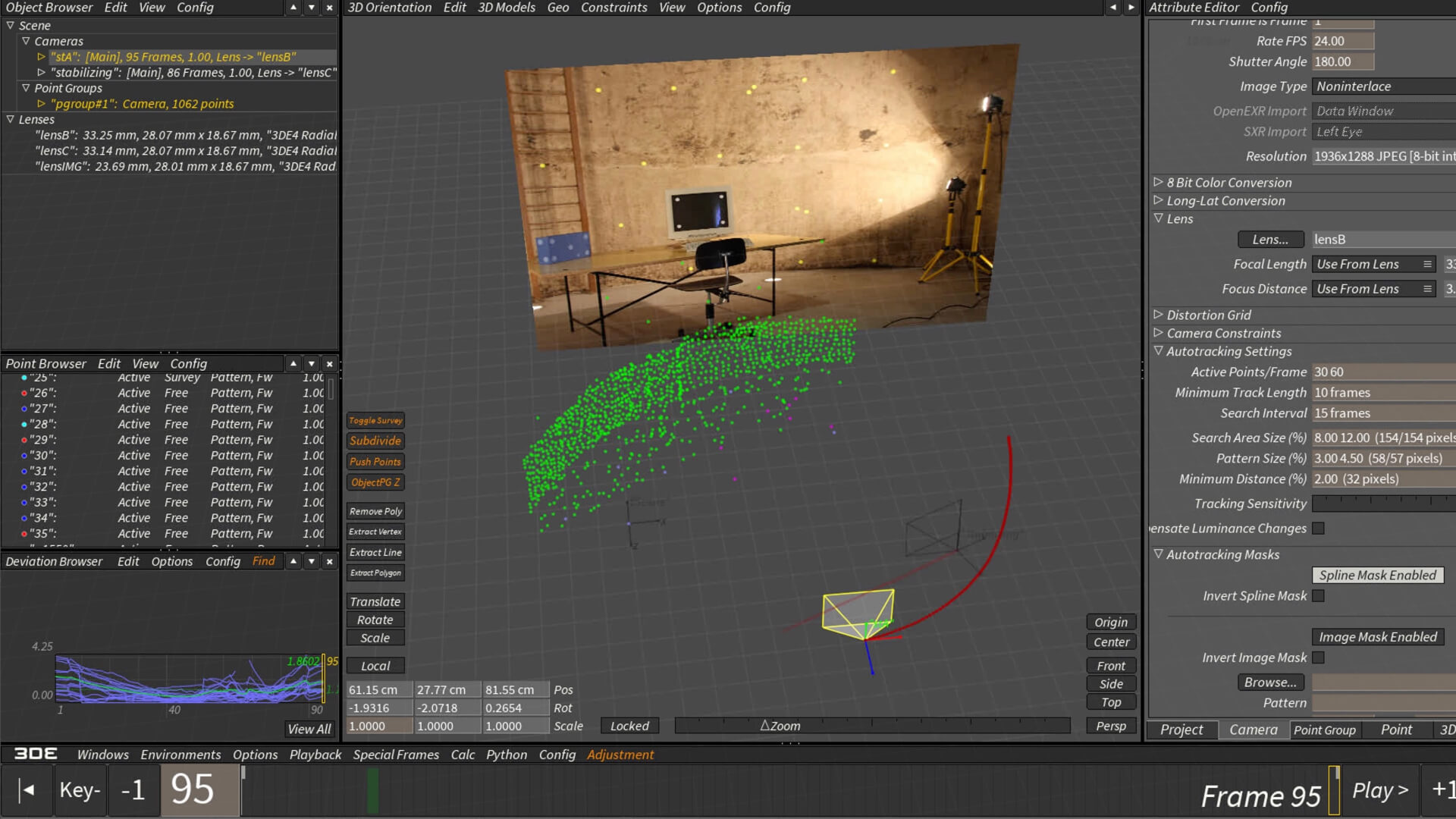 A screenshot of some software in use from 2D VFX tutor Carlos Poon's tutorial video on solving multiple sequences in 3Dequalizer