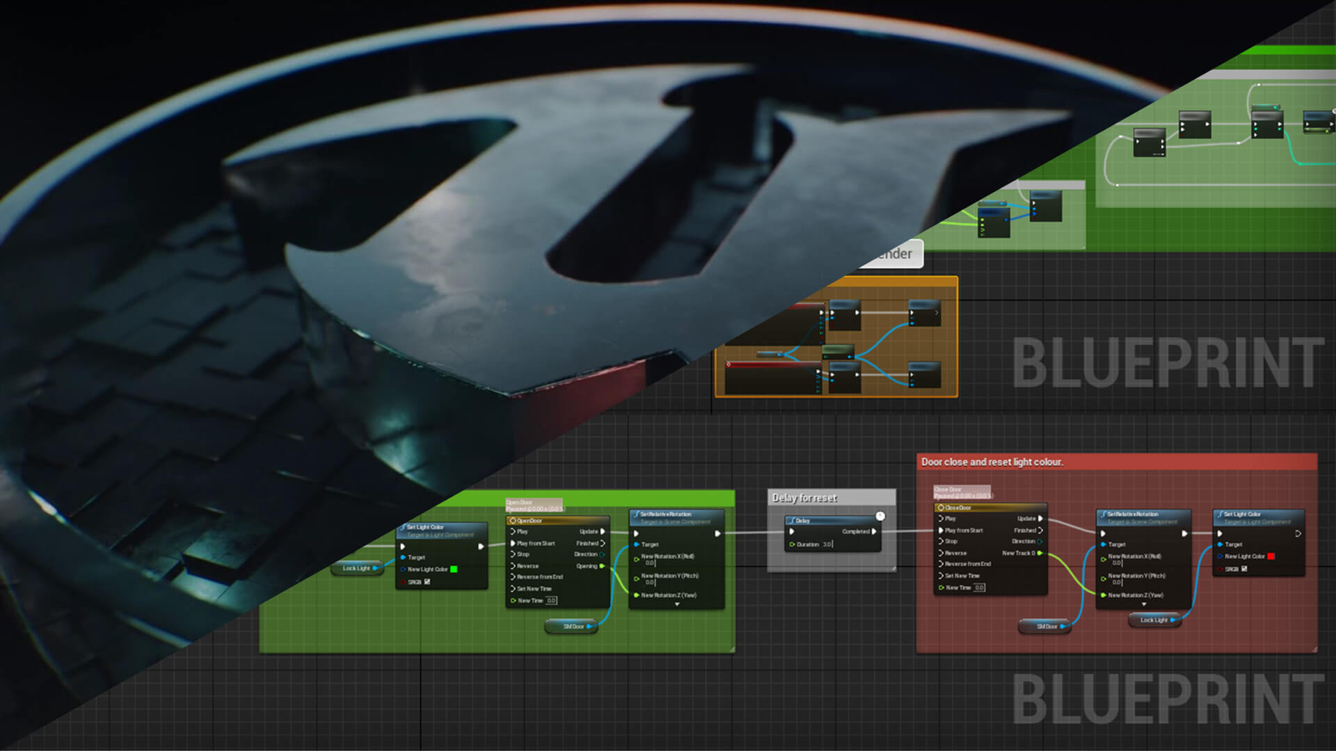 Unreal Engine blueprint showing pipelines and workflows