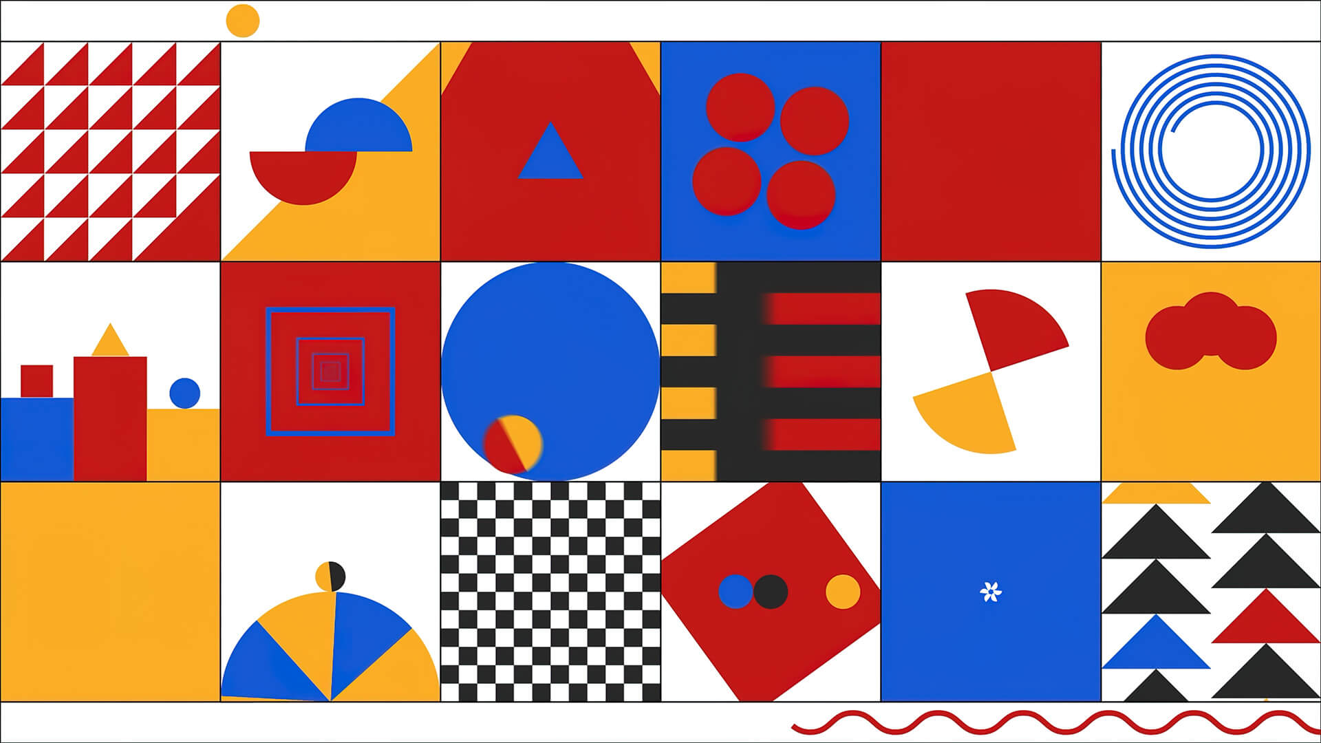 A multi coloured checkerboard of abstract animations