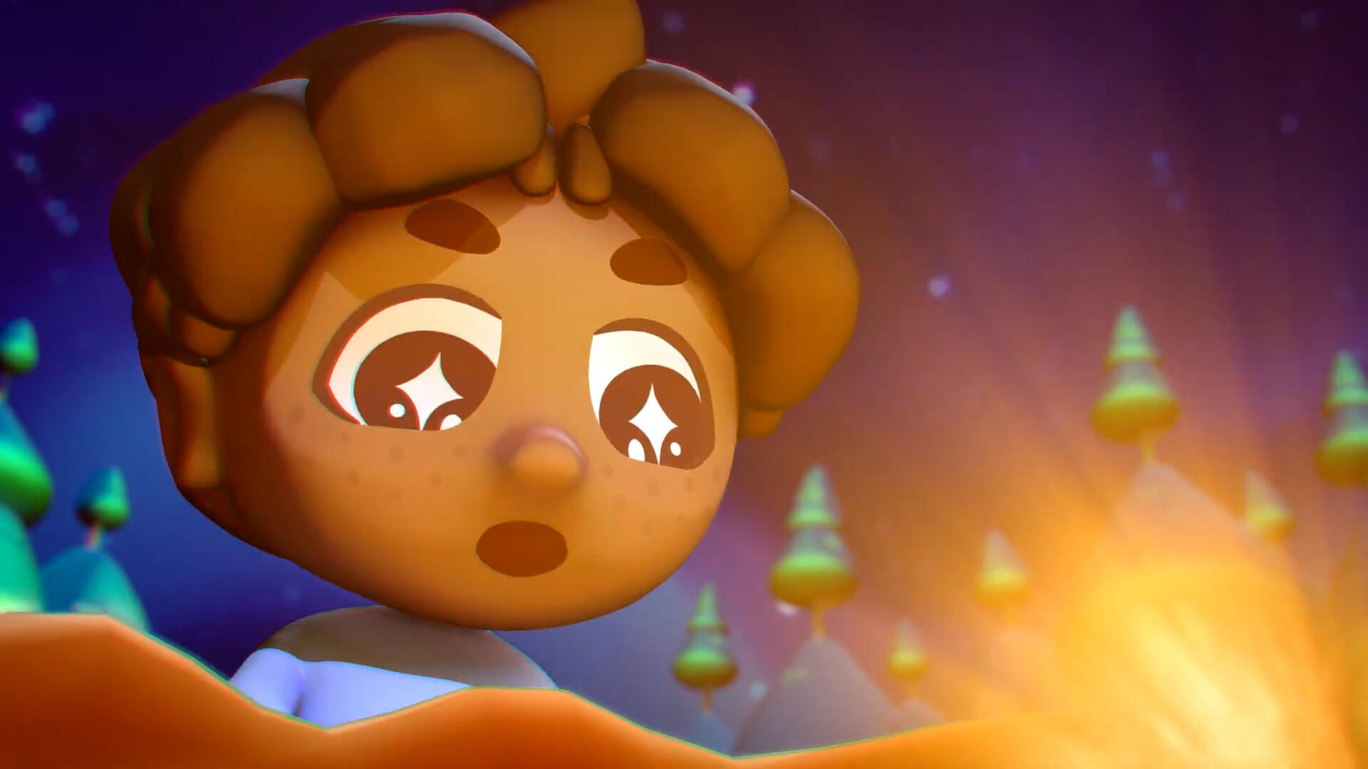 Animated character looking at light source
