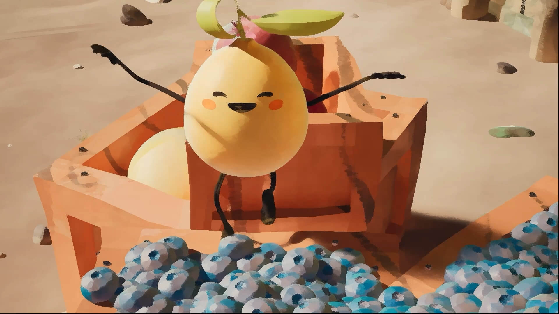 Animation student work showing a happy lemon character jumping for joy