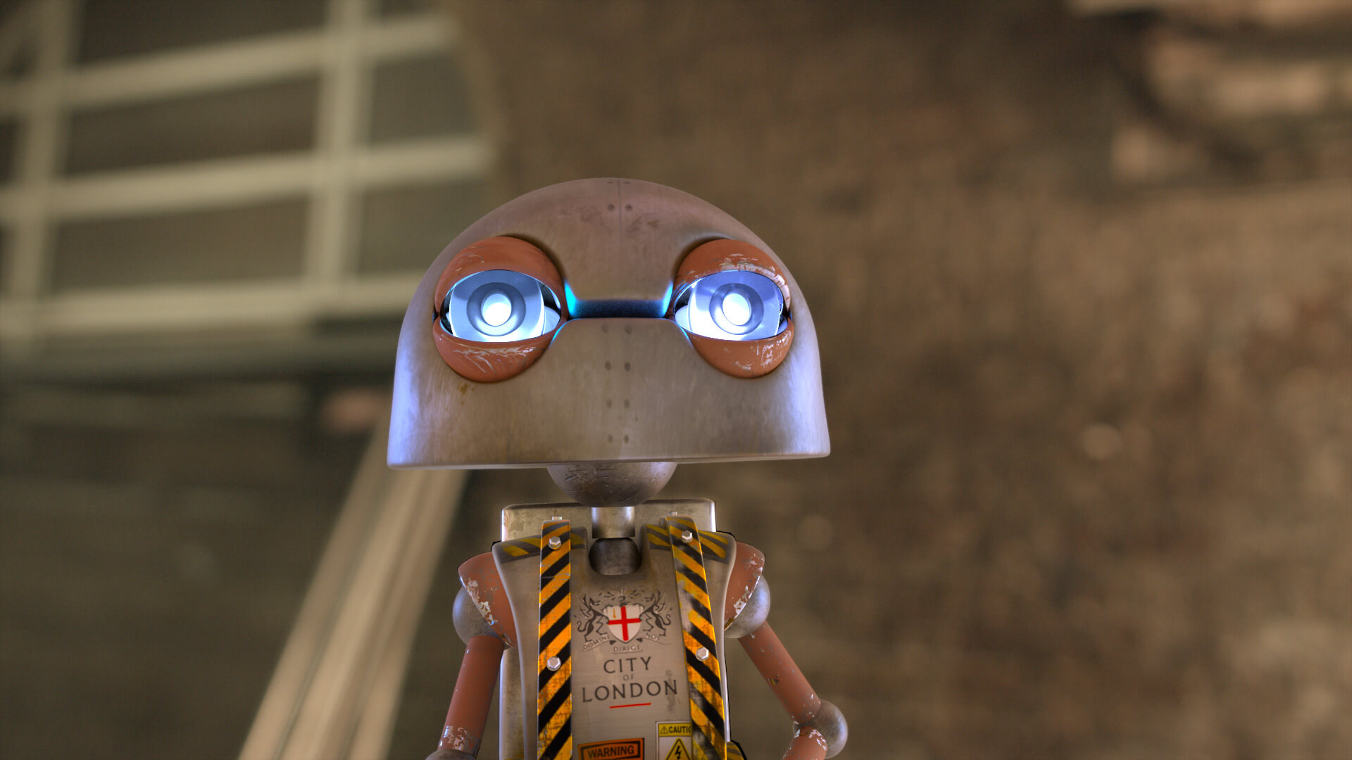 City of London robot worker in a high visibility jacket